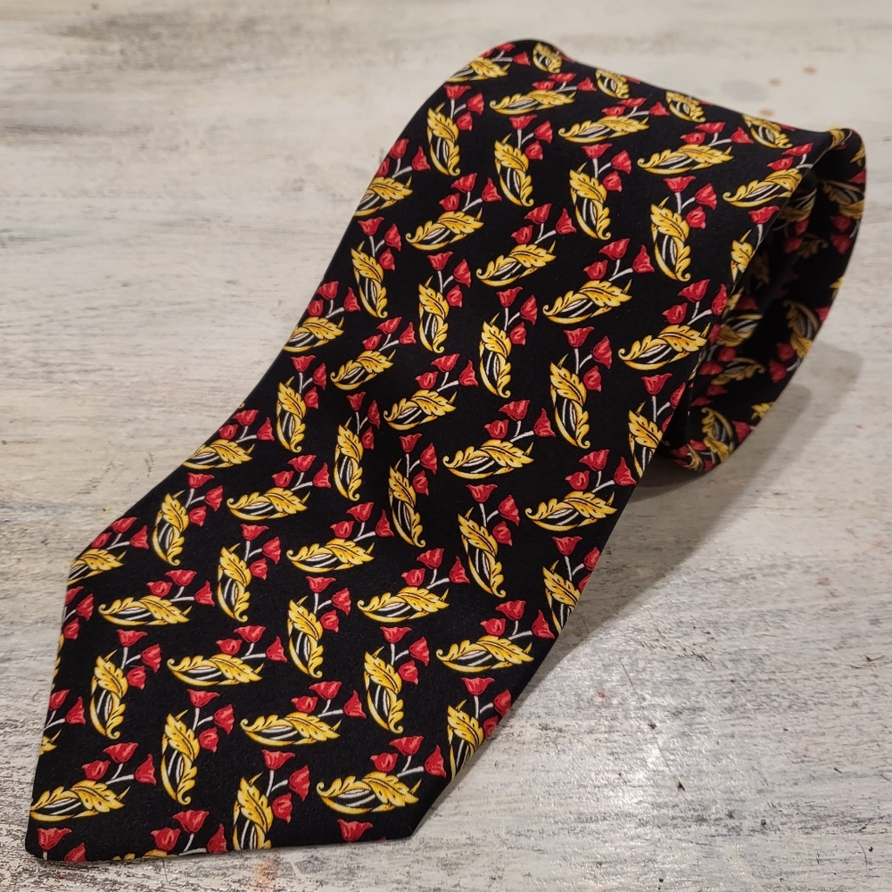 Dormeuil London Paris Silk Floral Rose Flower Handmade Tie - 3.75" Width